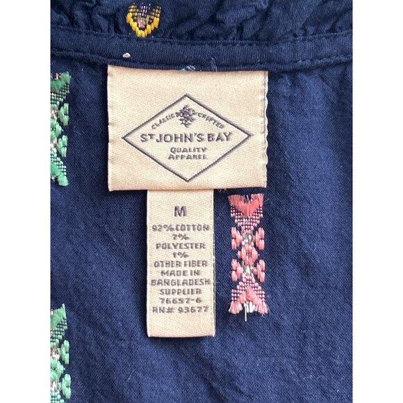 St. Johns Bay Womens Sleeveless Navy Top M Multicolor Embroidered Pattern - Picture 3 of 6